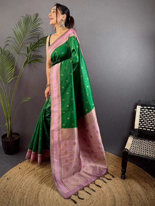 Emerald Bloom – Green Silk Blend Floral Saree