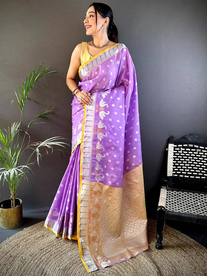 Lavender Breeze Kota Kora Meenakari Saree