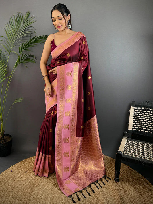 Brown Soft Gadwal Silk Saree
