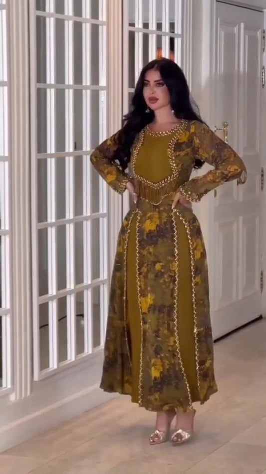 Chiffon and Stretch Crepe Dress with Hand Embroidery