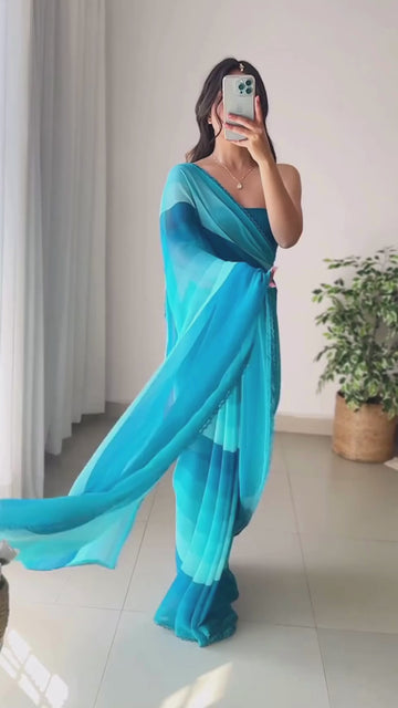 Marvellous 1-Minute Ready To Wear Firozi Georgette Saree