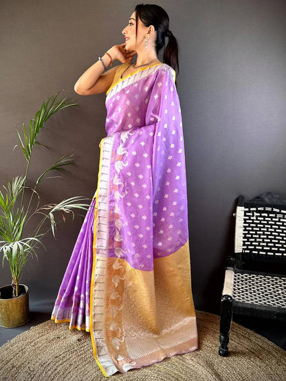 Lavender Breeze Kota Kora Meenakari Saree
