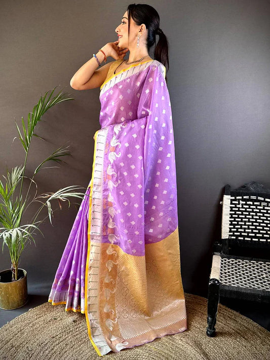 Lavender Breeze Kota Kora Meenakari Saree