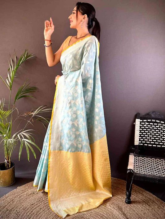 Kota Kora Zari Floral Weave Saree