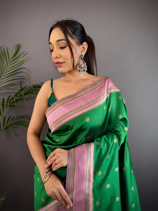 Emerald Bloom – Green Silk Blend Floral Saree