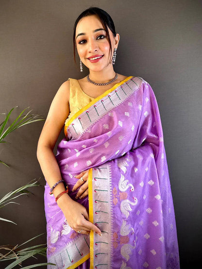 Lavender Breeze Kota Kora Meenakari Saree