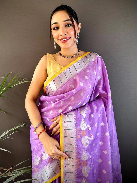 Lavender Breeze Kota Kora Meenakari Saree