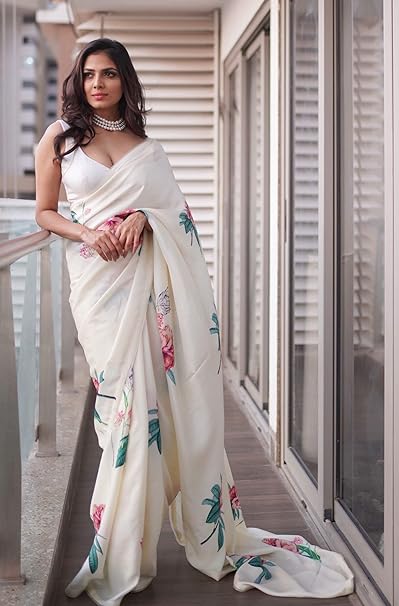 Divastri Floral Printed Satin Saree