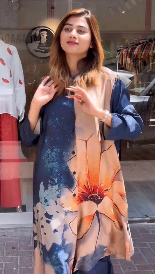 Hafiza new pure crepe buttoned long dresses for women