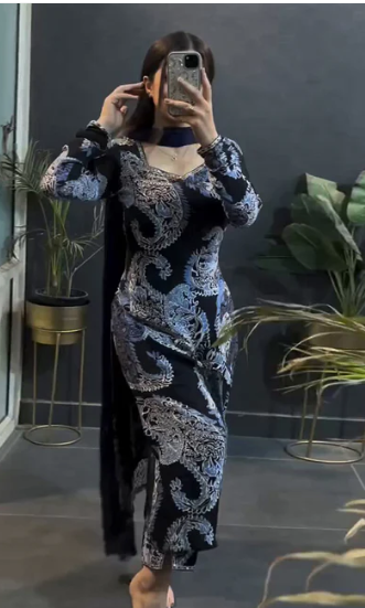 Blue Berry Printed Designer Kurti Set