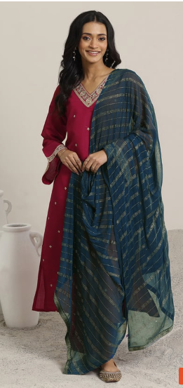 LIBAS Embroidered Straight Kurta Set