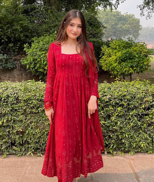Lush Red Spark Anarkali Set