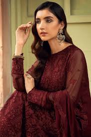 Maroon Embroidered Georgette Kurta Set